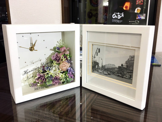 彫刻＋フォト置き時計＋アーティシャルフラワー